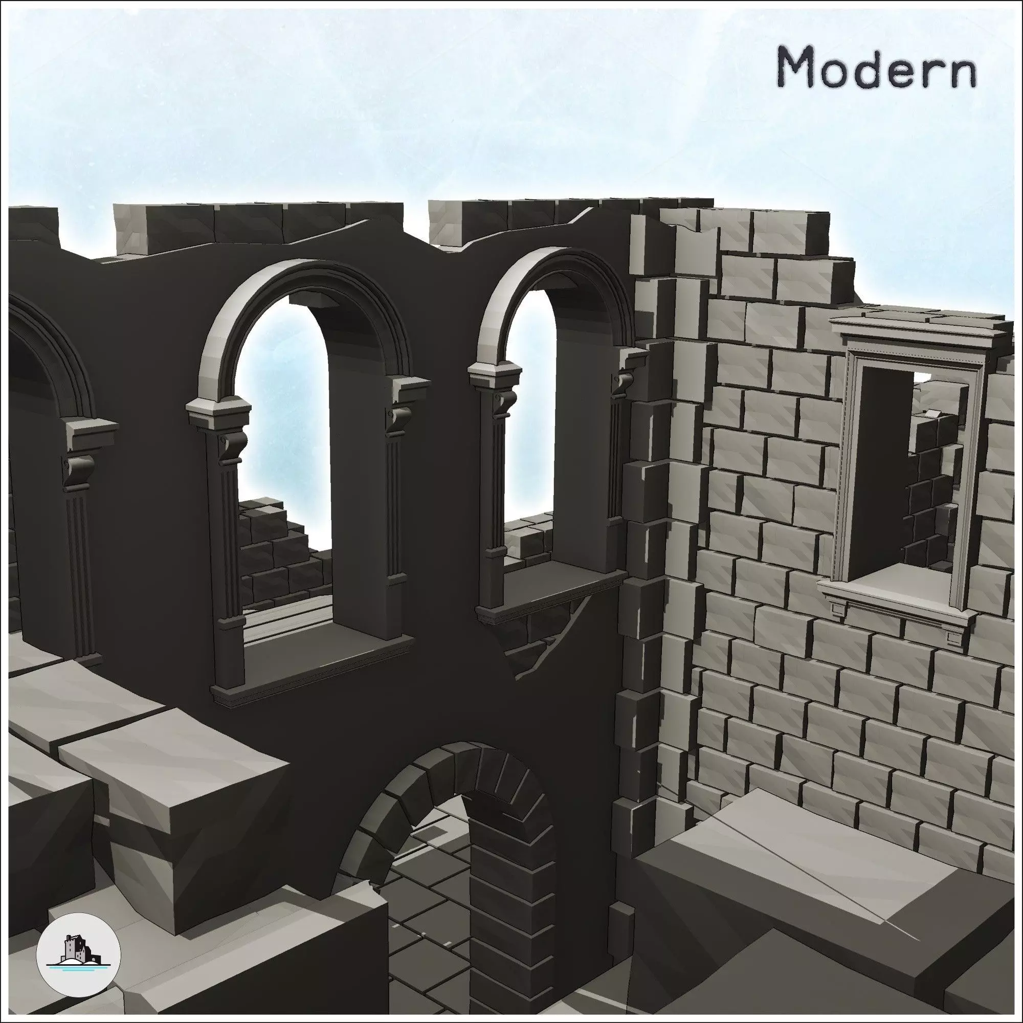Ruined stone building with large balcony and frame 33 - Modern W 3D print model_5