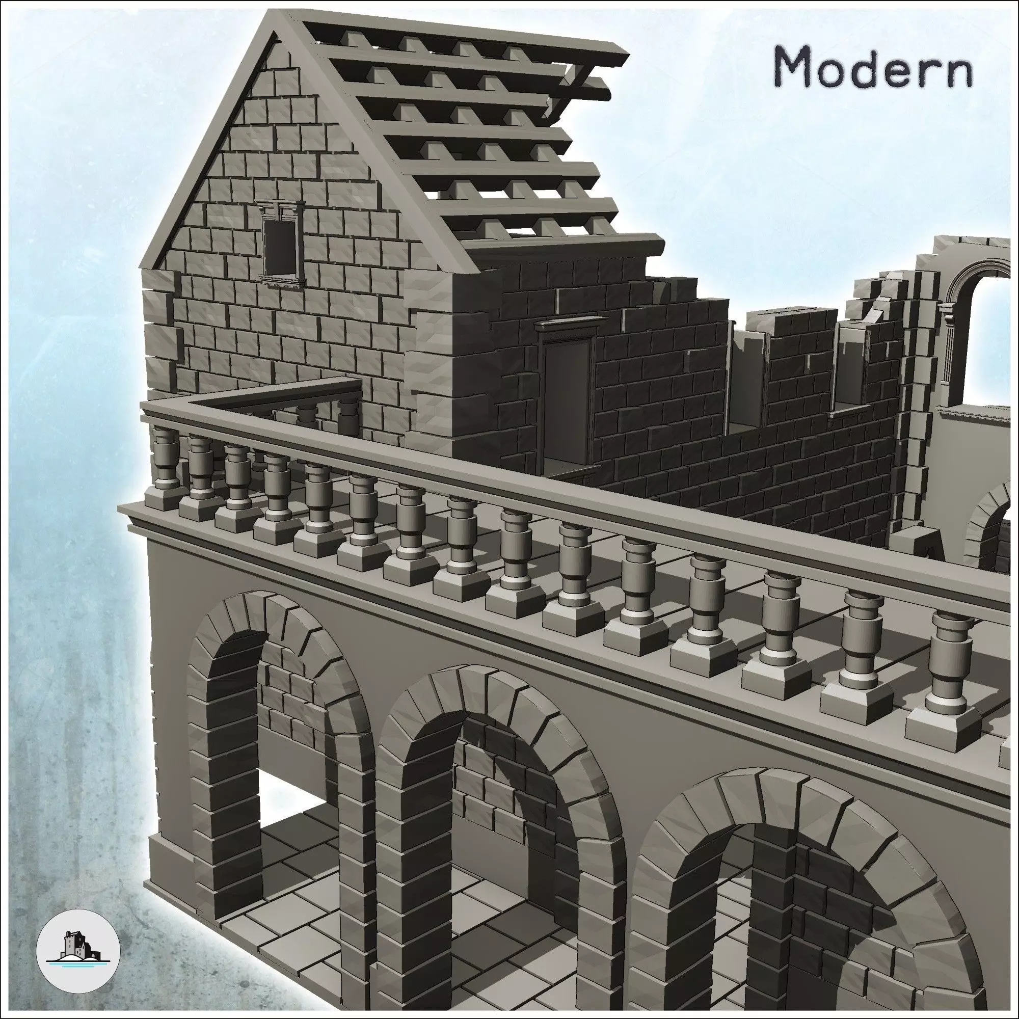 Ruined stone building with large balcony and frame 33 - Modern W 3D print model_6