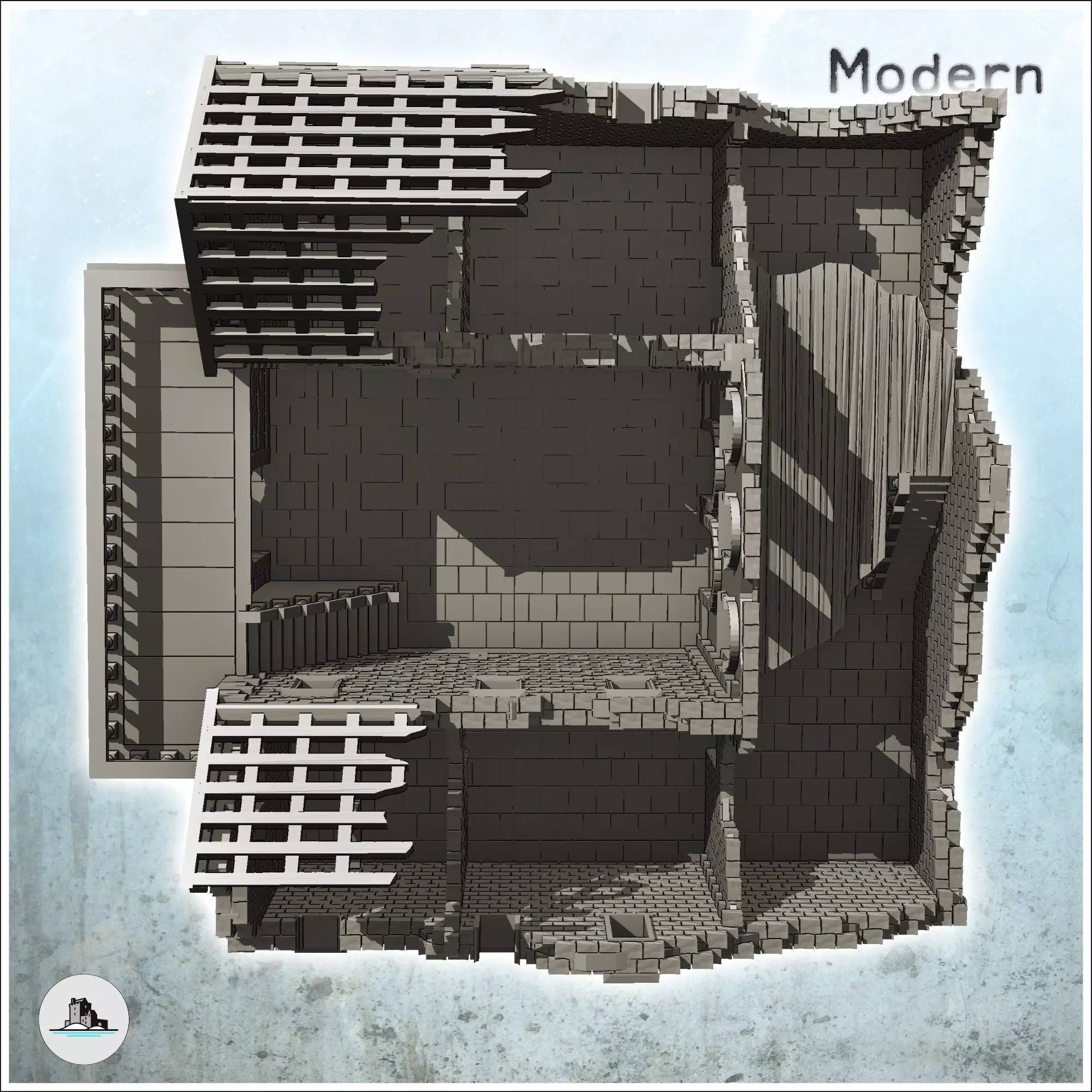 Ruined stone building with large balcony and frame 33 - Modern W 3D print model_4