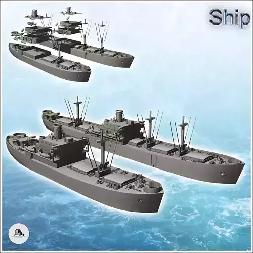 Set of two large transport ships with chimneys and boats 3 - Mod