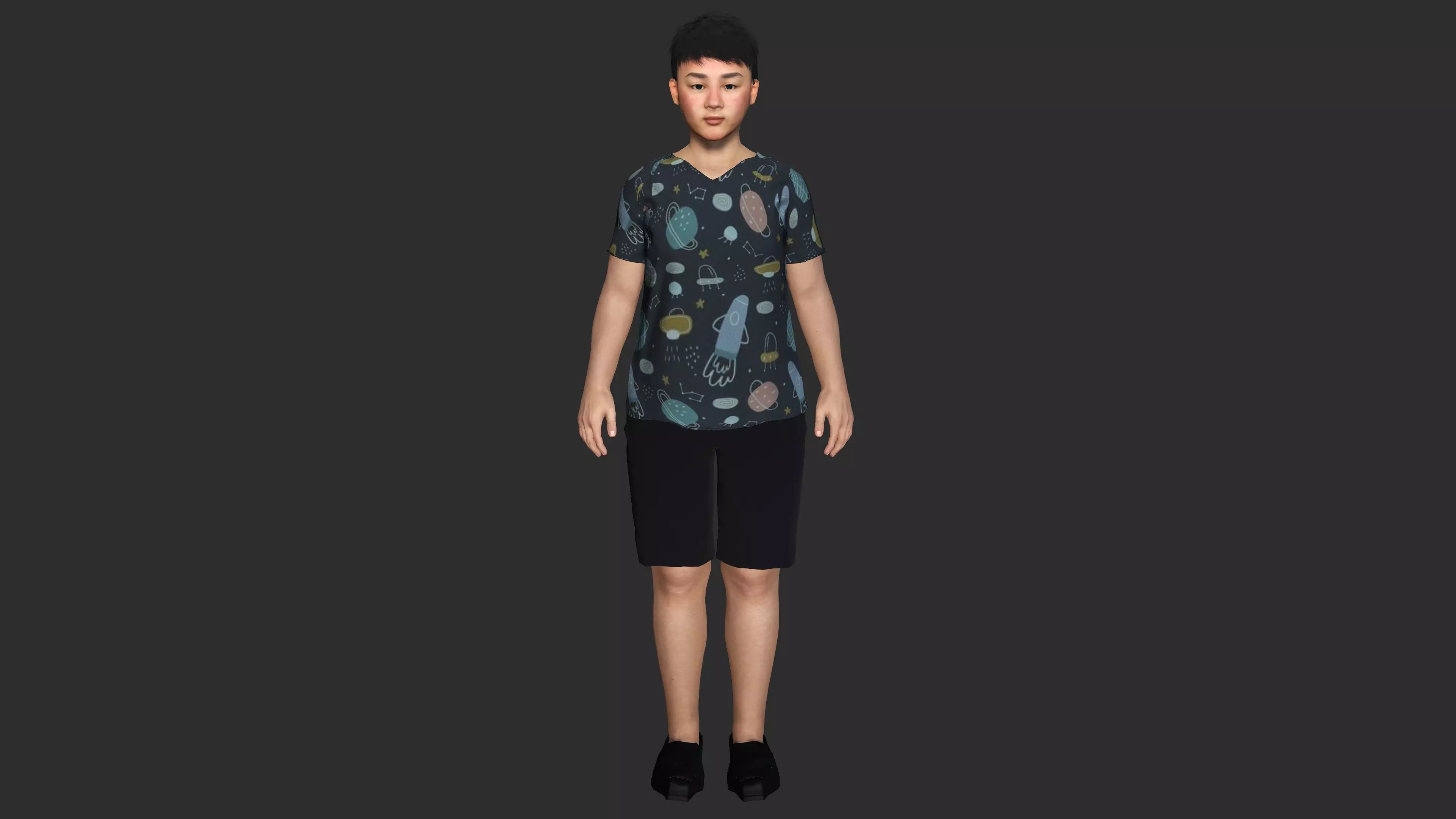 ASIAN FAT BOY CHILD KIDS -Realistic 3D Character Low-poly 3D model_1
