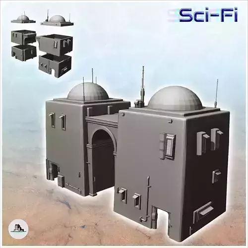 Tatooine futuristic building with roof spheres and large central