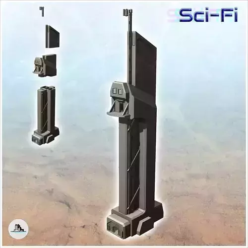 Large futuristic control tower with antenna and high platform 11