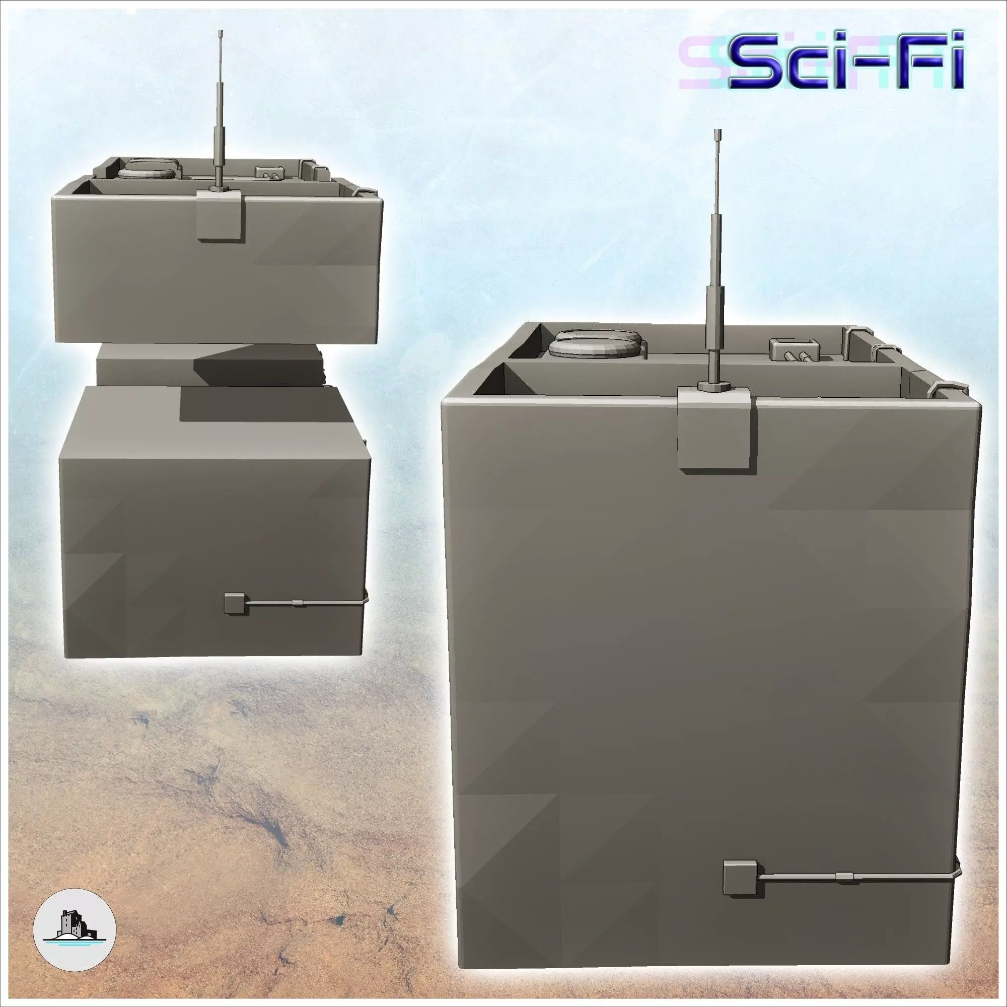 Futuristic building with window grilles and lampposts on the fac 3D print model_2