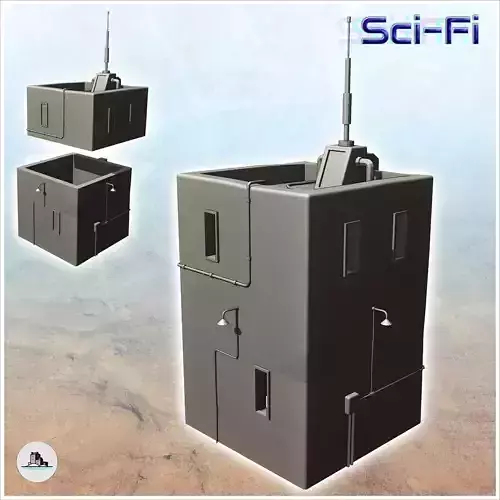 Square futuristic building with lampposts on the facade 16 - Fut