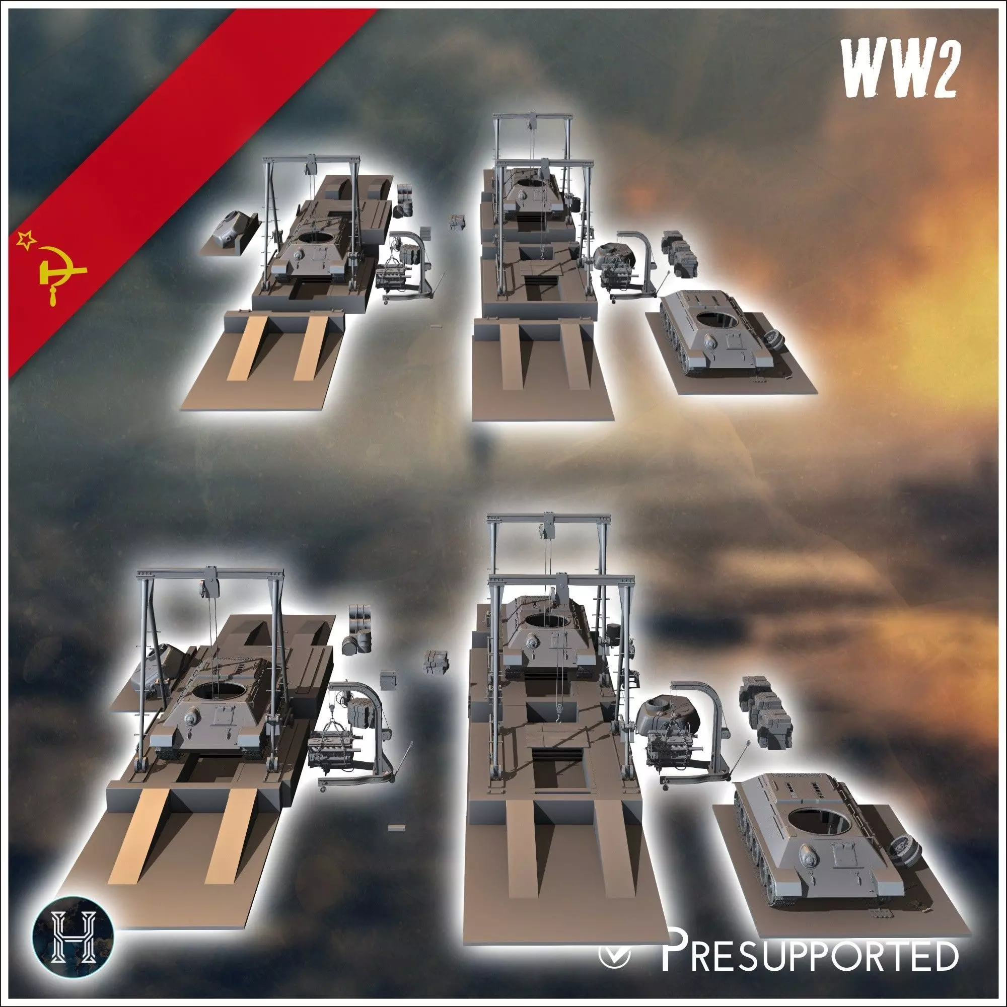 Assembly or repair lines of Soviet T-34 tanks with spare parts 3 3D print model_3