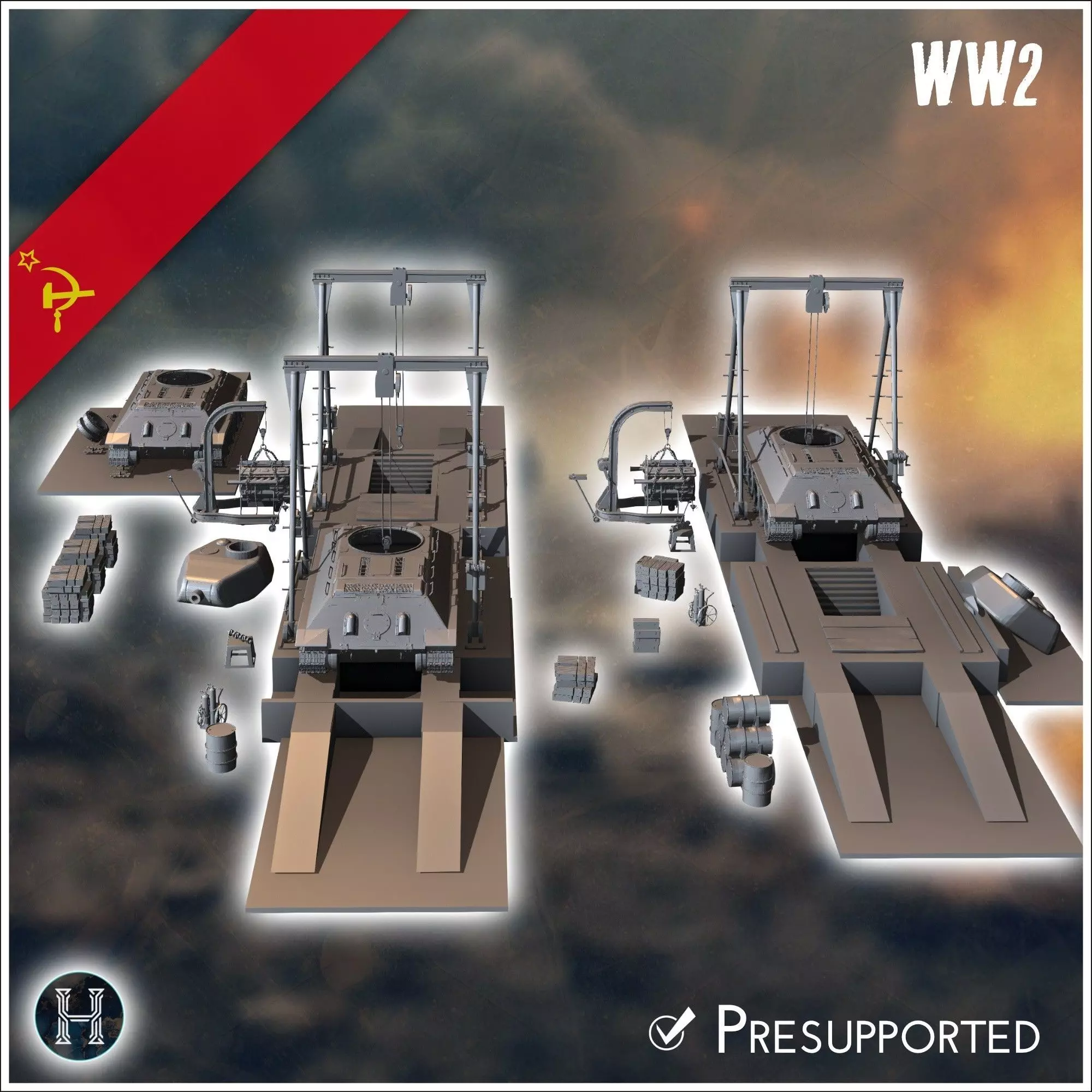 Assembly or repair lines of Soviet T-34 tanks with spare parts 3 3D print model_7