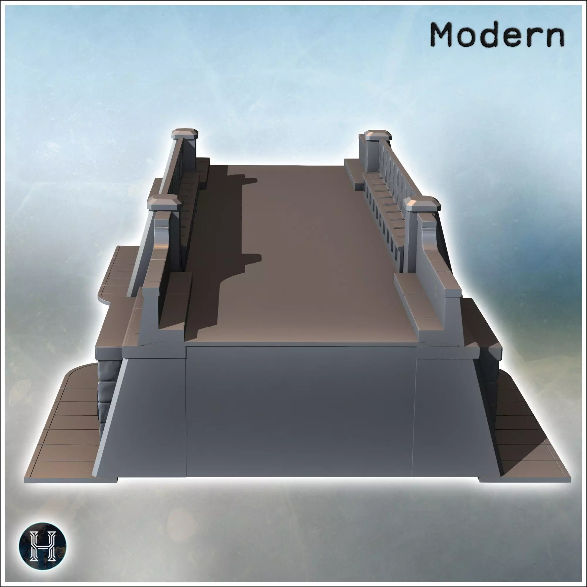 Road bridge with sidewalk guardrails and platform in cut stone 6 3D print model_8