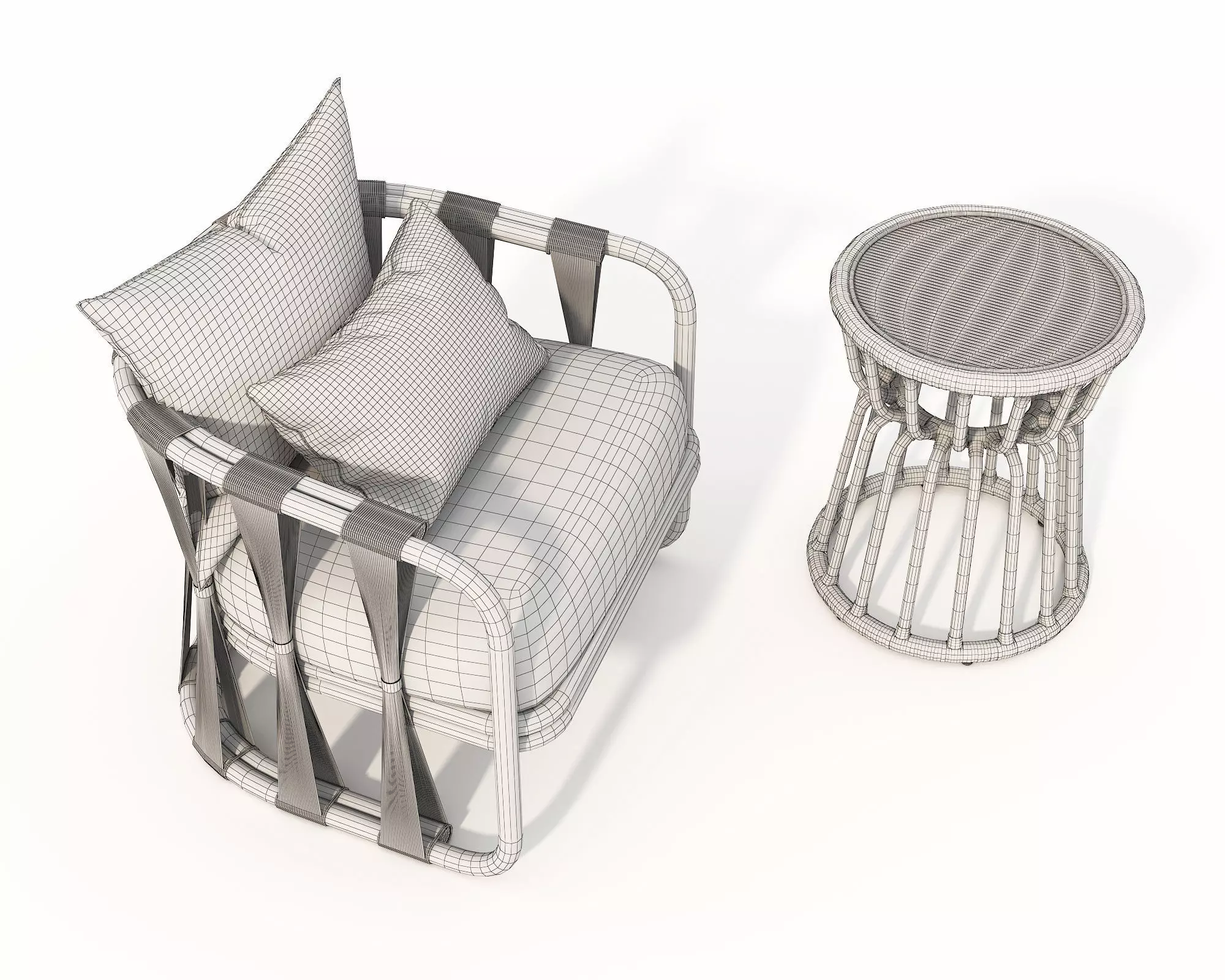 Rattan Coffee Table and Chair Set 6 3D model_9