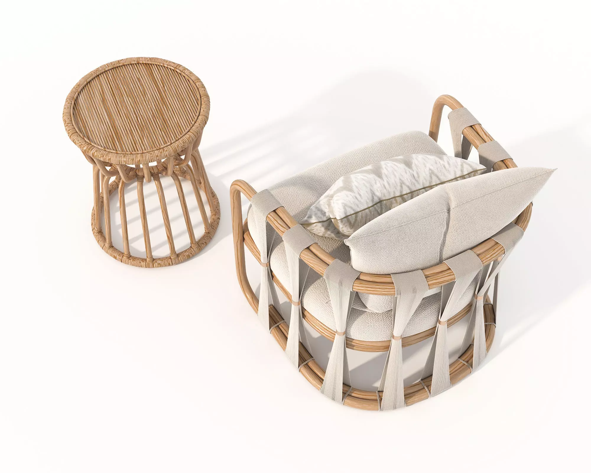 Rattan Coffee Table and Chair Set 6 3D model_5
