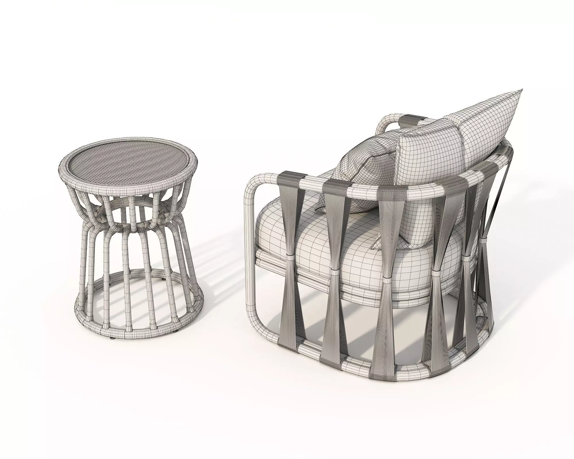 Rattan Coffee Table and Chair Set 6 3D model_10