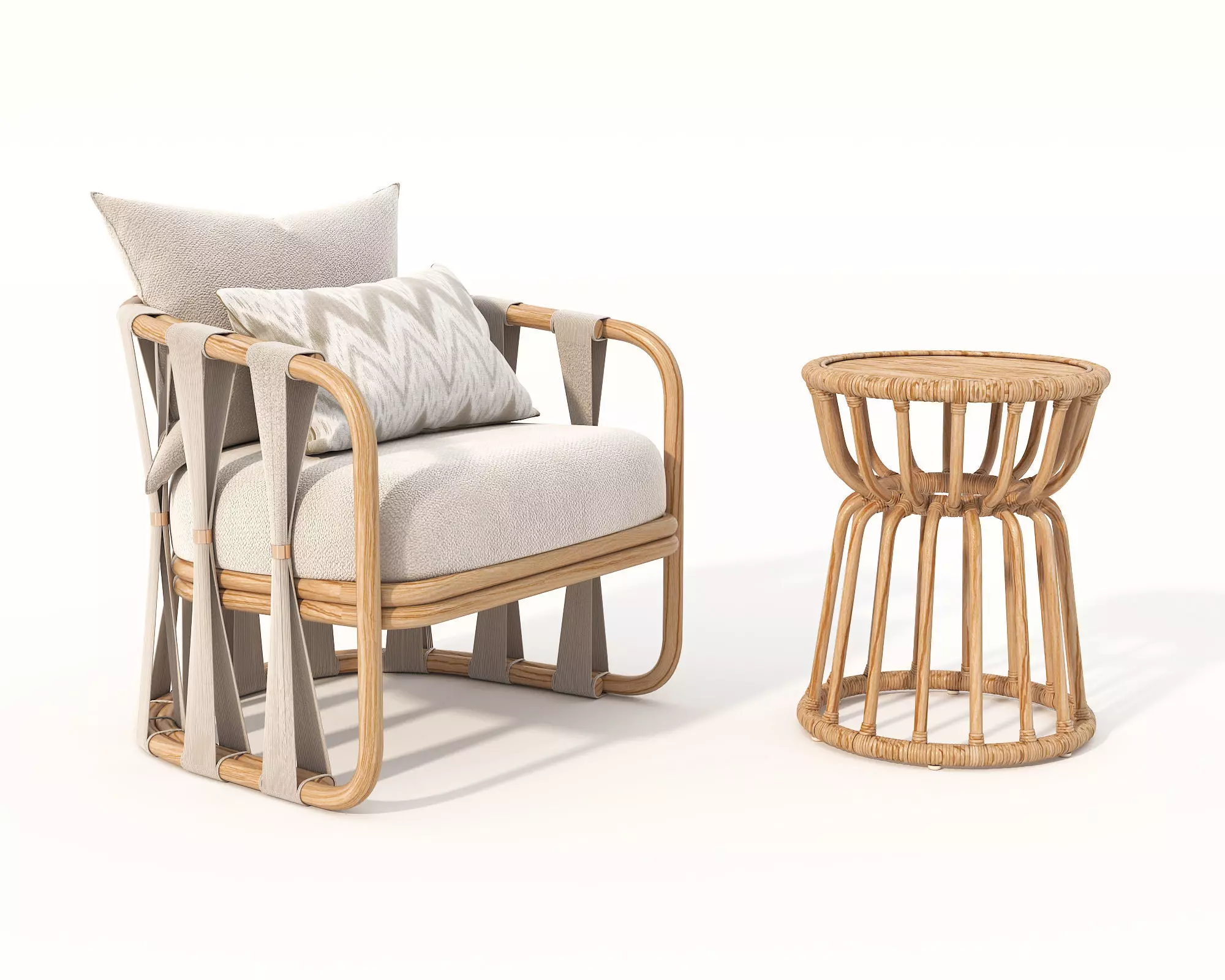 Rattan Coffee Table and Chair Set 6 3D model_0