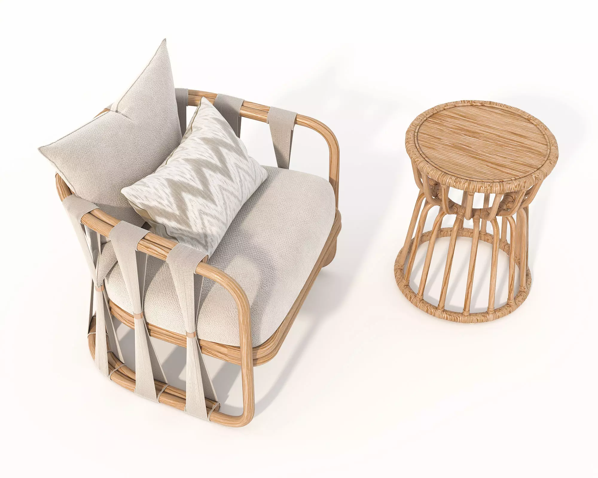 Rattan Coffee Table and Chair Set 6 3D model_1