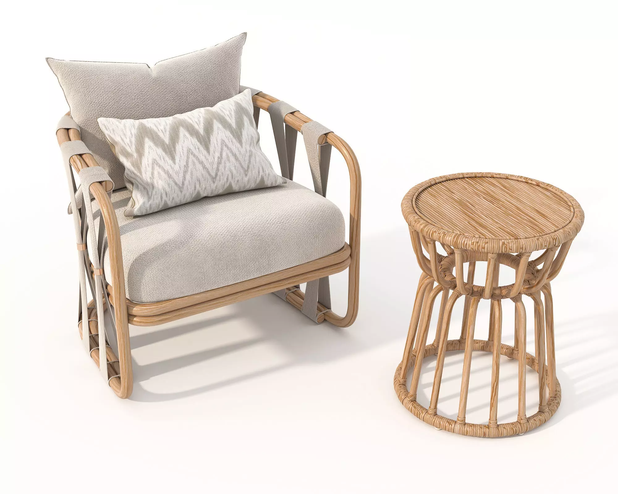 Rattan Coffee Table and Chair Set 6 3D model_3