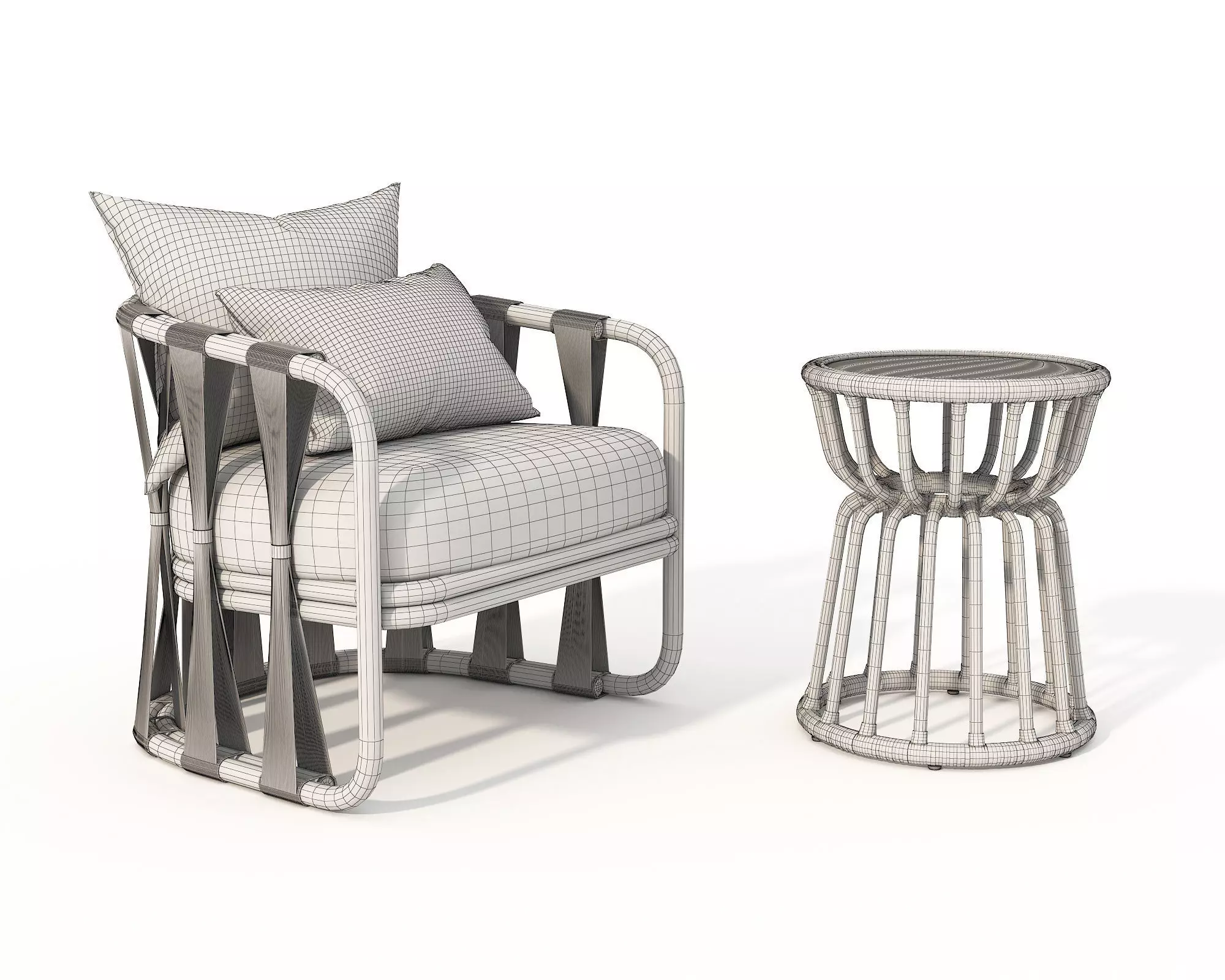 Rattan Coffee Table and Chair Set 6 3D model_8