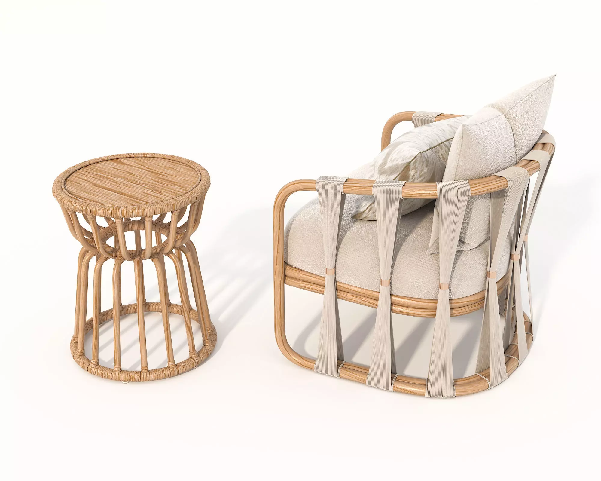 Rattan Coffee Table and Chair Set 6 3D model_2