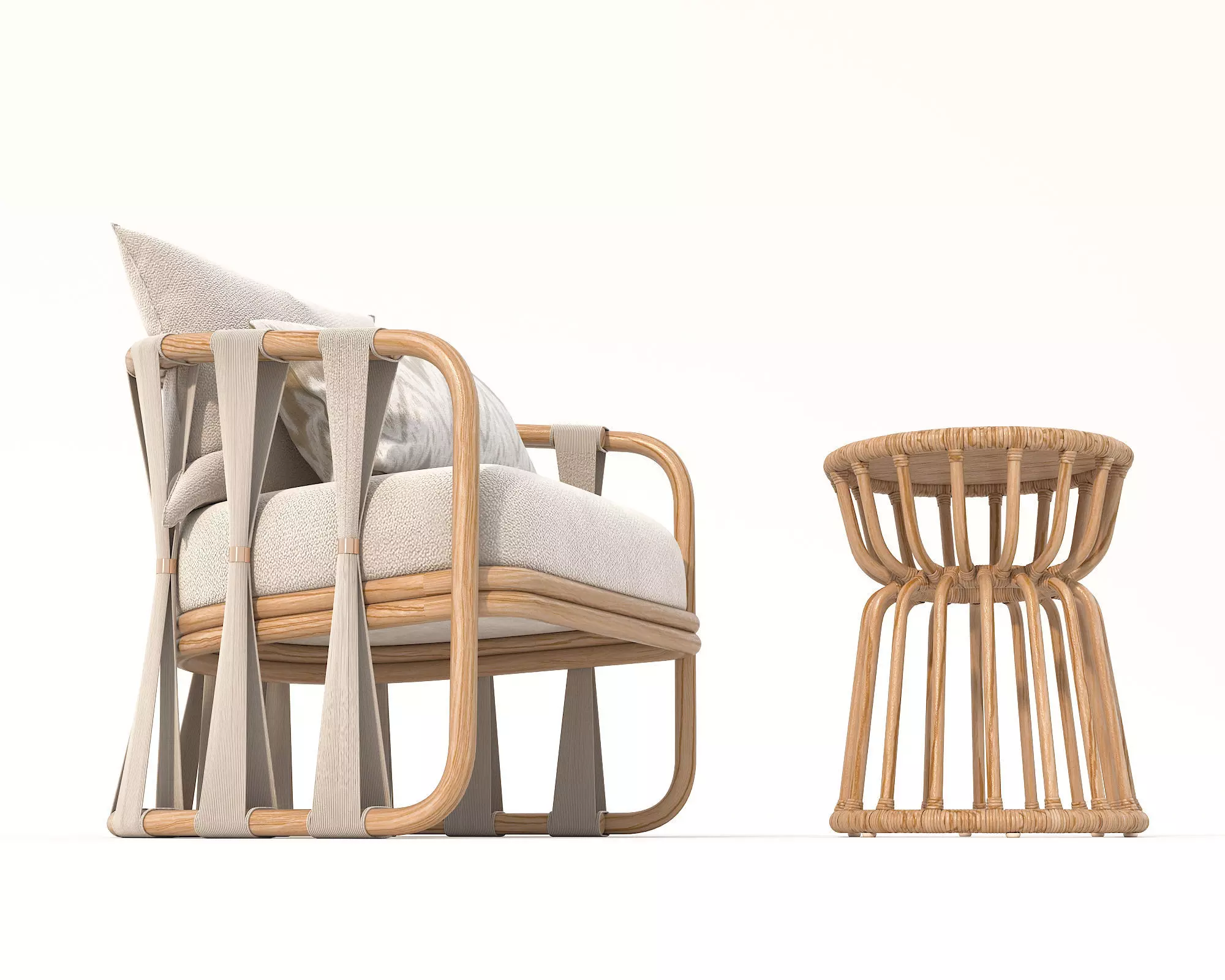 Rattan Coffee Table and Chair Set 6 3D model_4