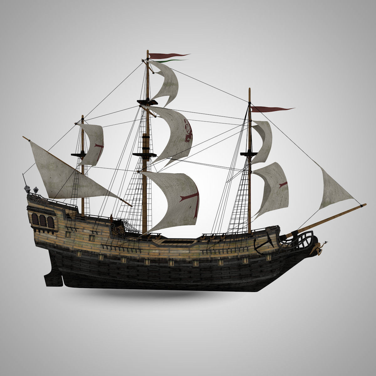 Galleon Sailing Pirate Ship Black Pearl 3D model_1