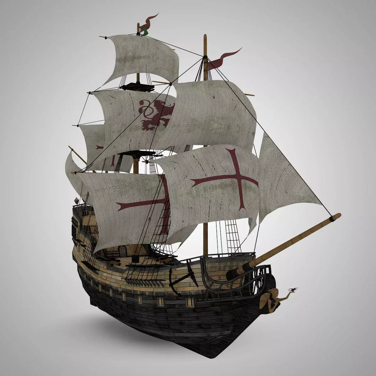 Galleon Sailing Pirate Ship Black Pearl 3D model_0