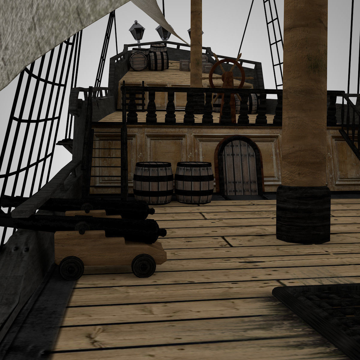 Galleon Sailing Pirate Ship Black Pearl 3D model_3