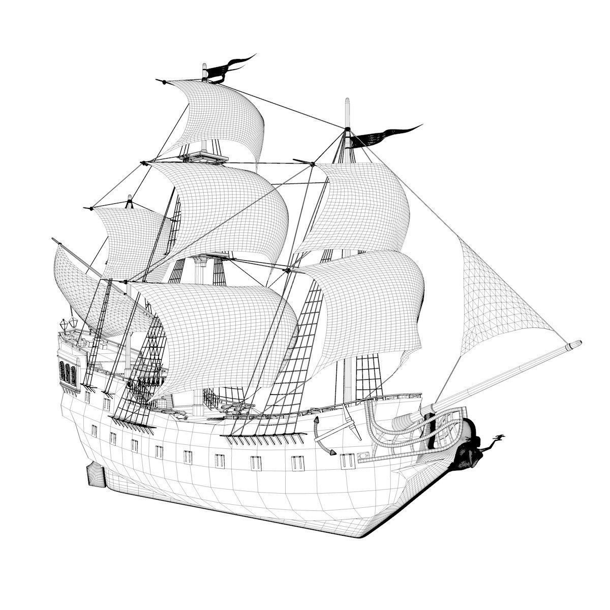 Galleon Sailing Pirate Ship Black Pearl 3D model_4