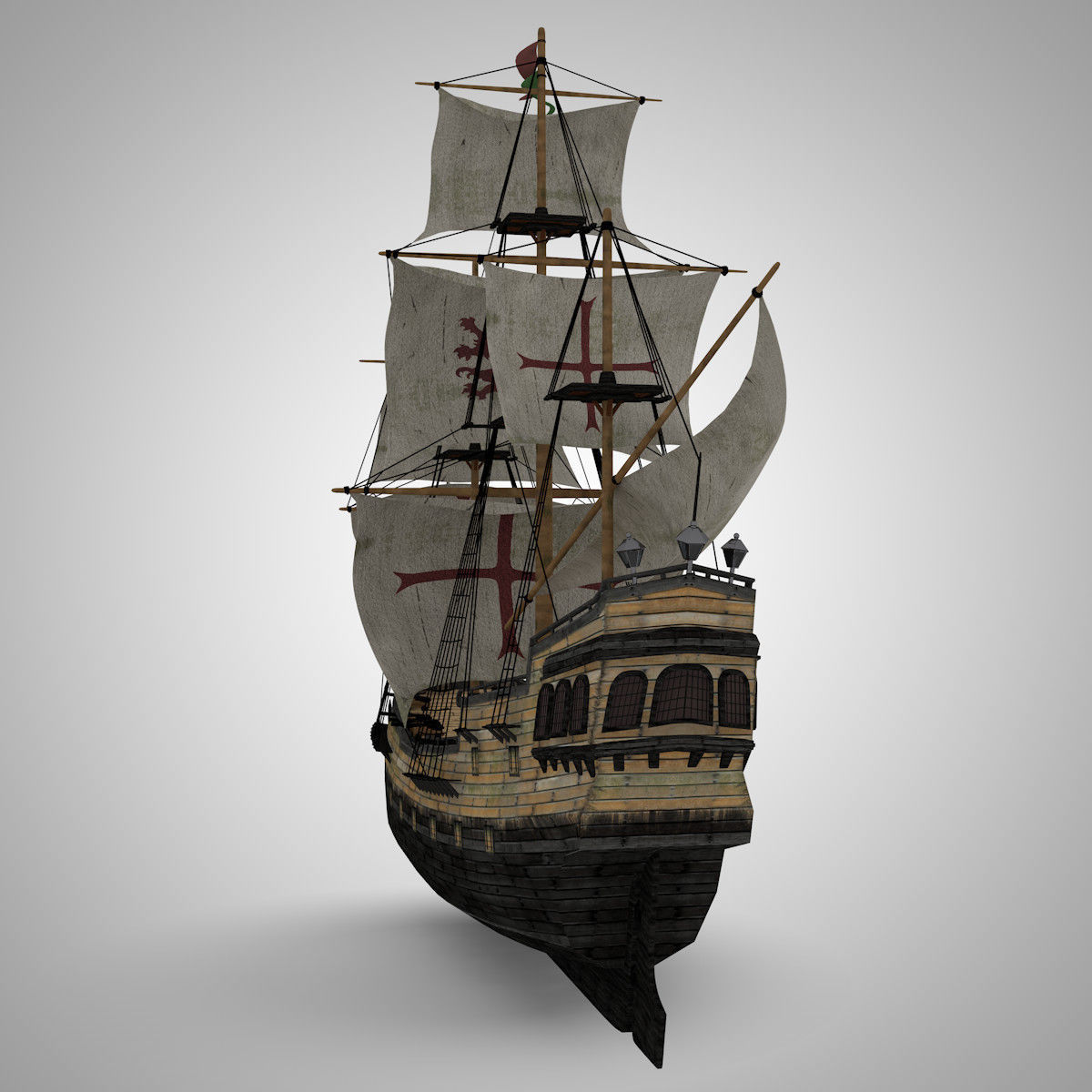 Galleon Sailing Pirate Ship Black Pearl 3D model_2
