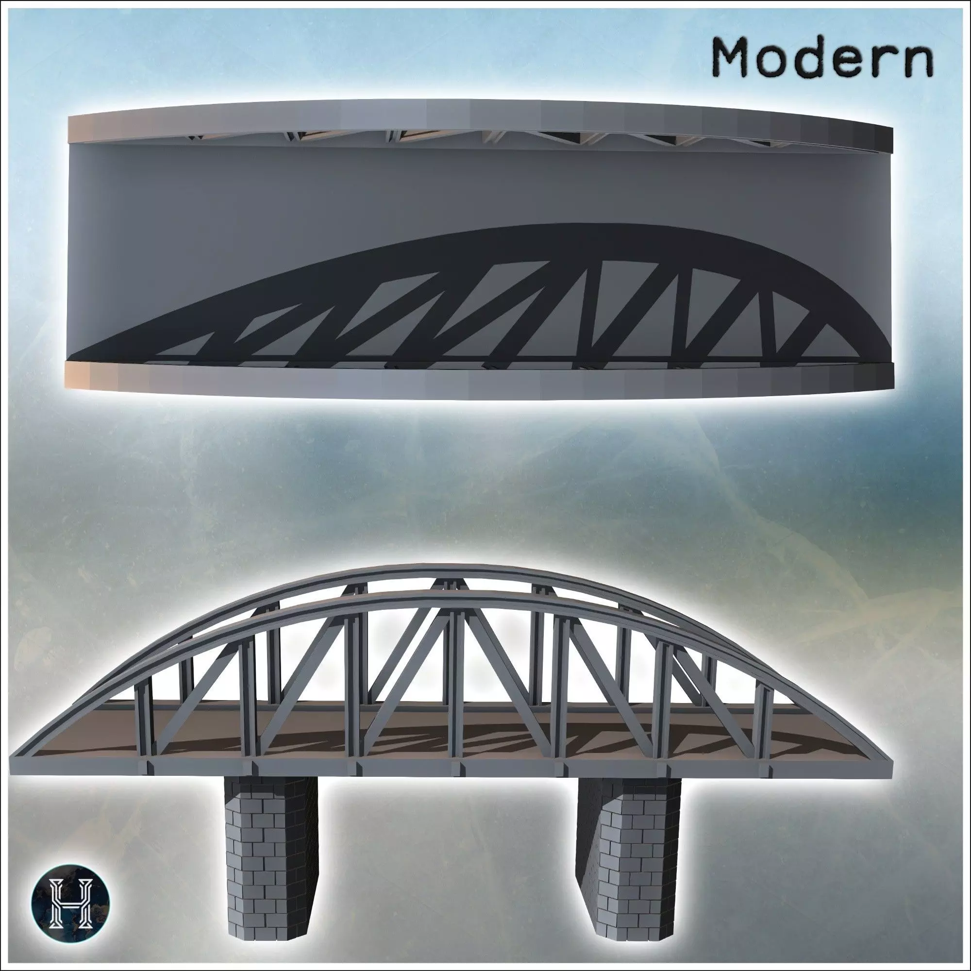 Suspension bridge in steel with double brick pillars 8 - Modern  3D print model_7