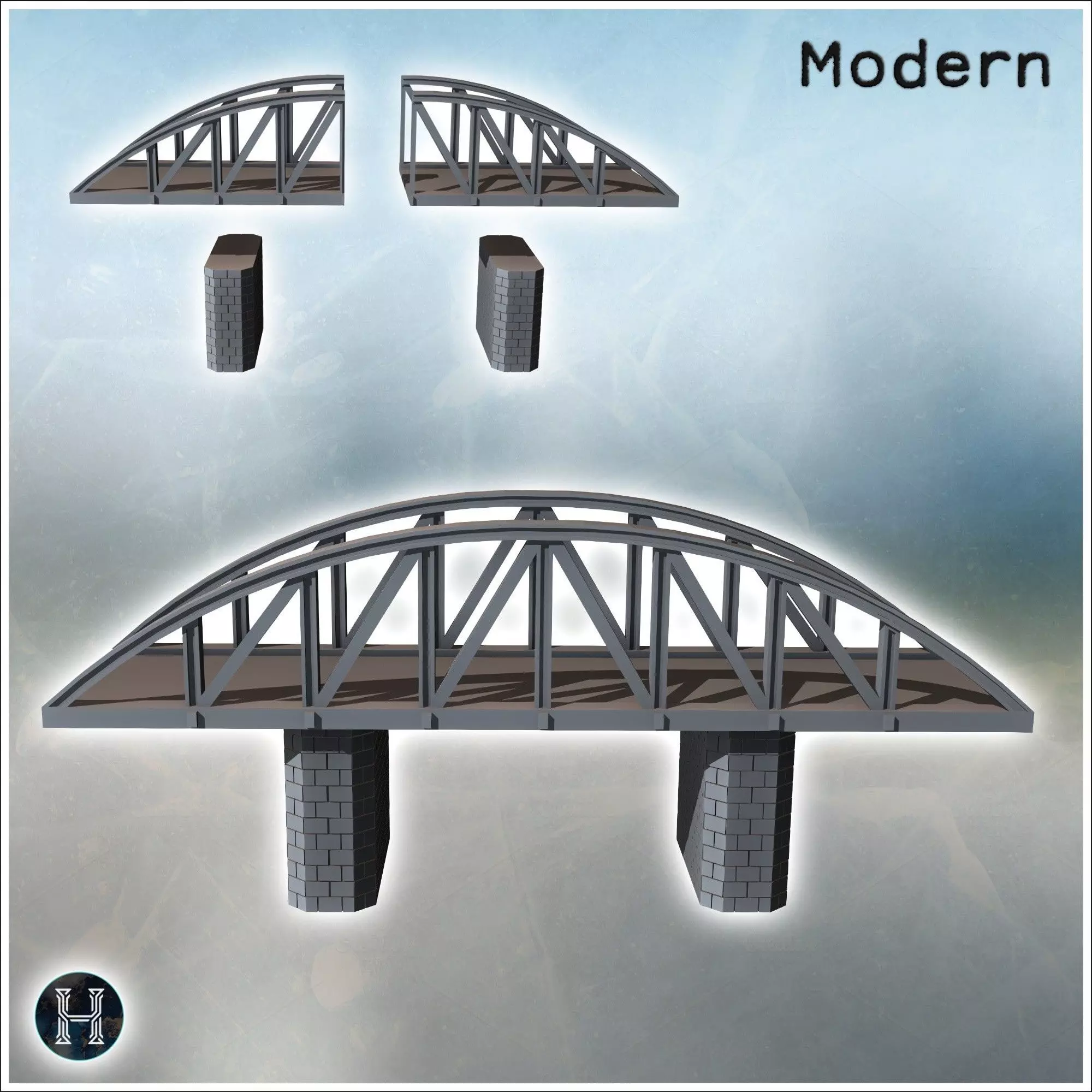 Suspension bridge in steel with double brick pillars 8 - Modern  3D print model_3