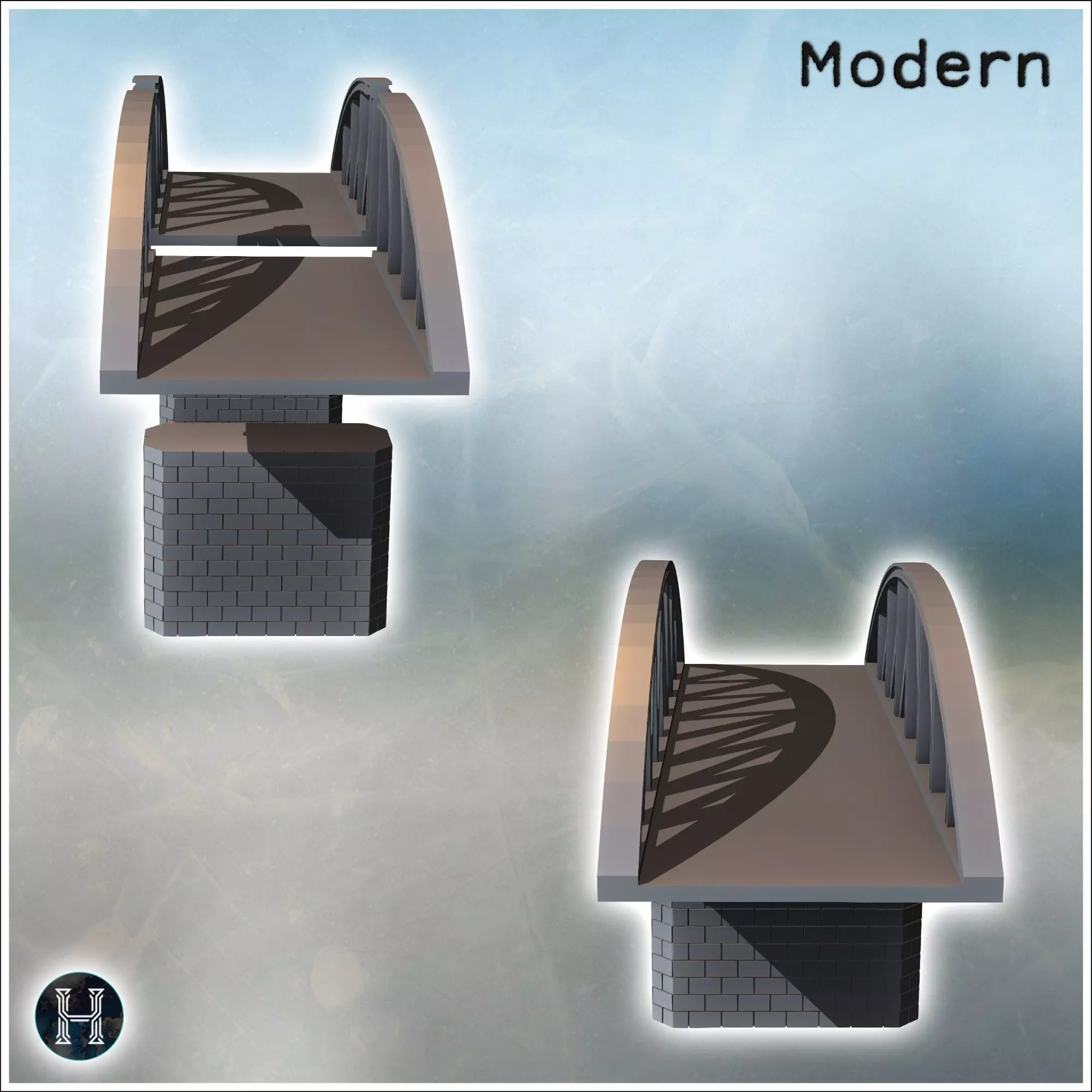 Suspension bridge in steel with double brick pillars 8 - Modern  3D print model_4