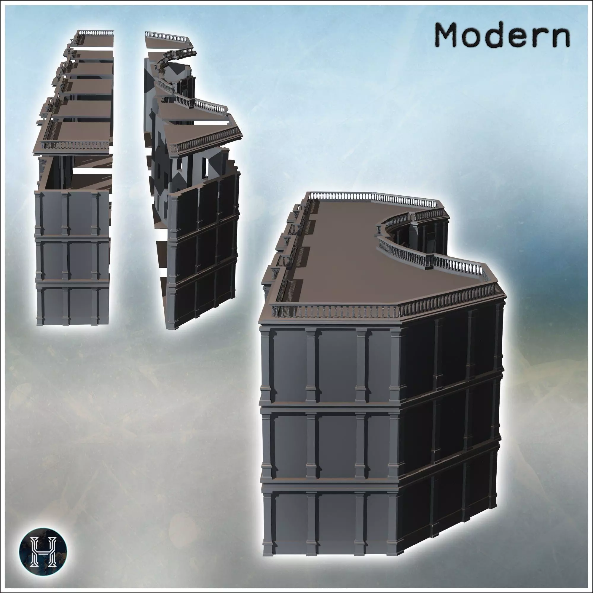 Large baroque palace with flat roof with railing and concave cen 3D print model_4