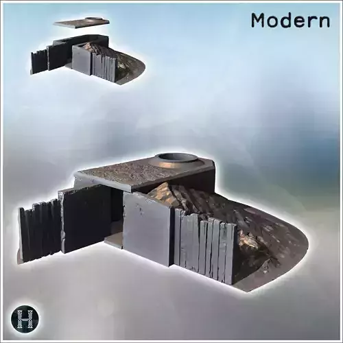 Protection bunker with earth mound and wooden wall 4 - Modern WW