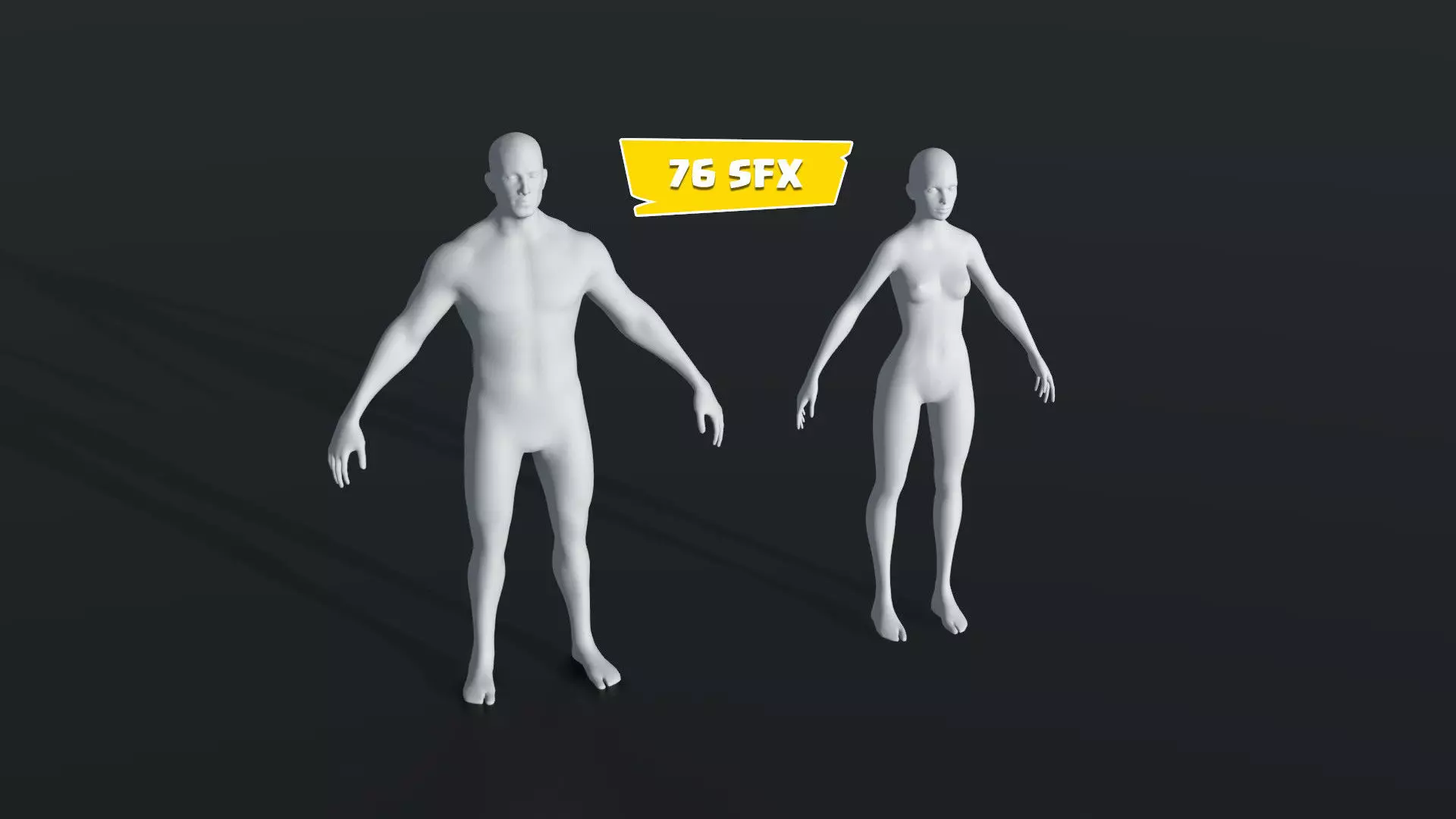 Male Female Base Mesh 28 Animations 20K Poly 76 Sound Effects Low-poly 3D model_0