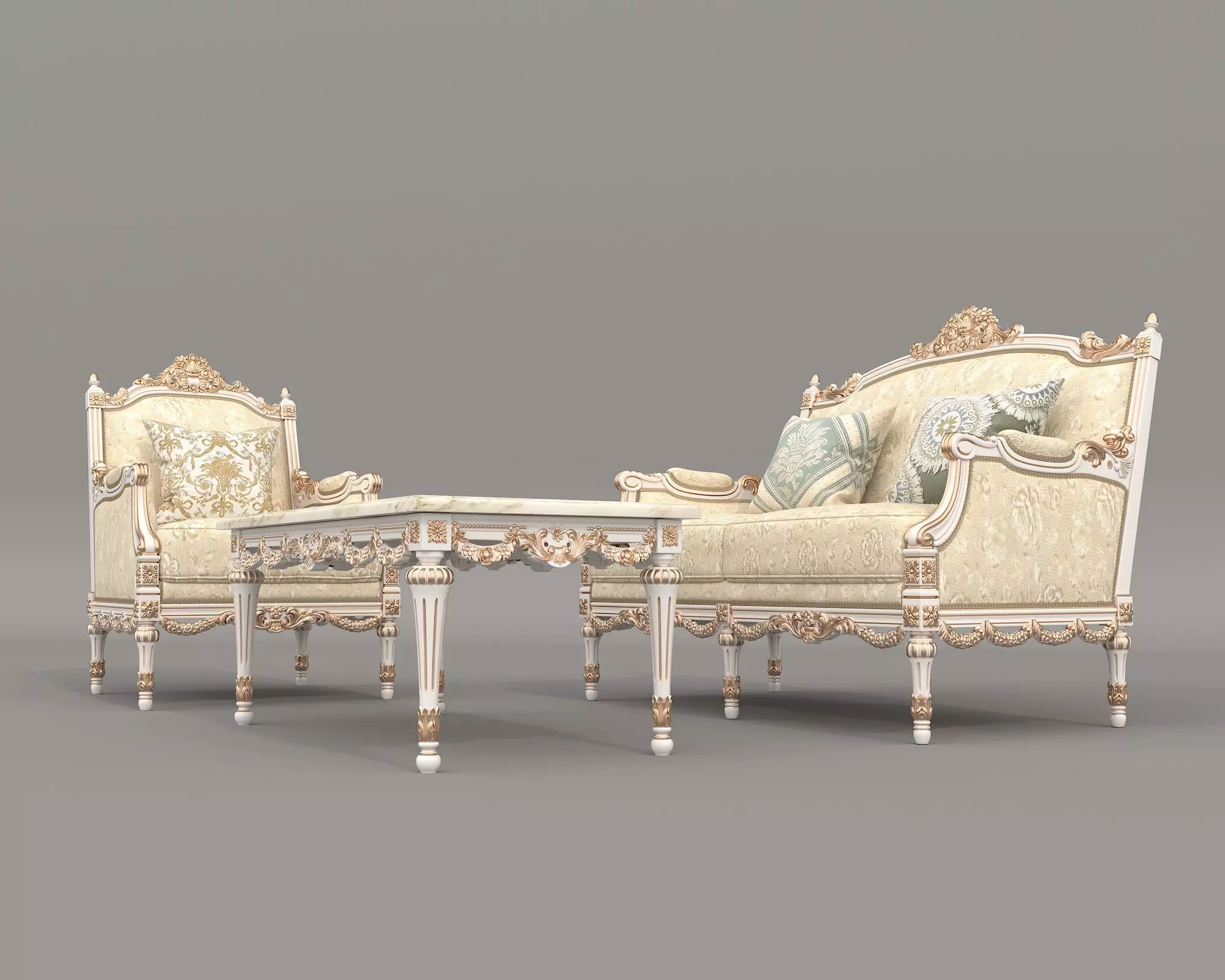 Classic European style Sofa and Armchair set 9 3D model_4