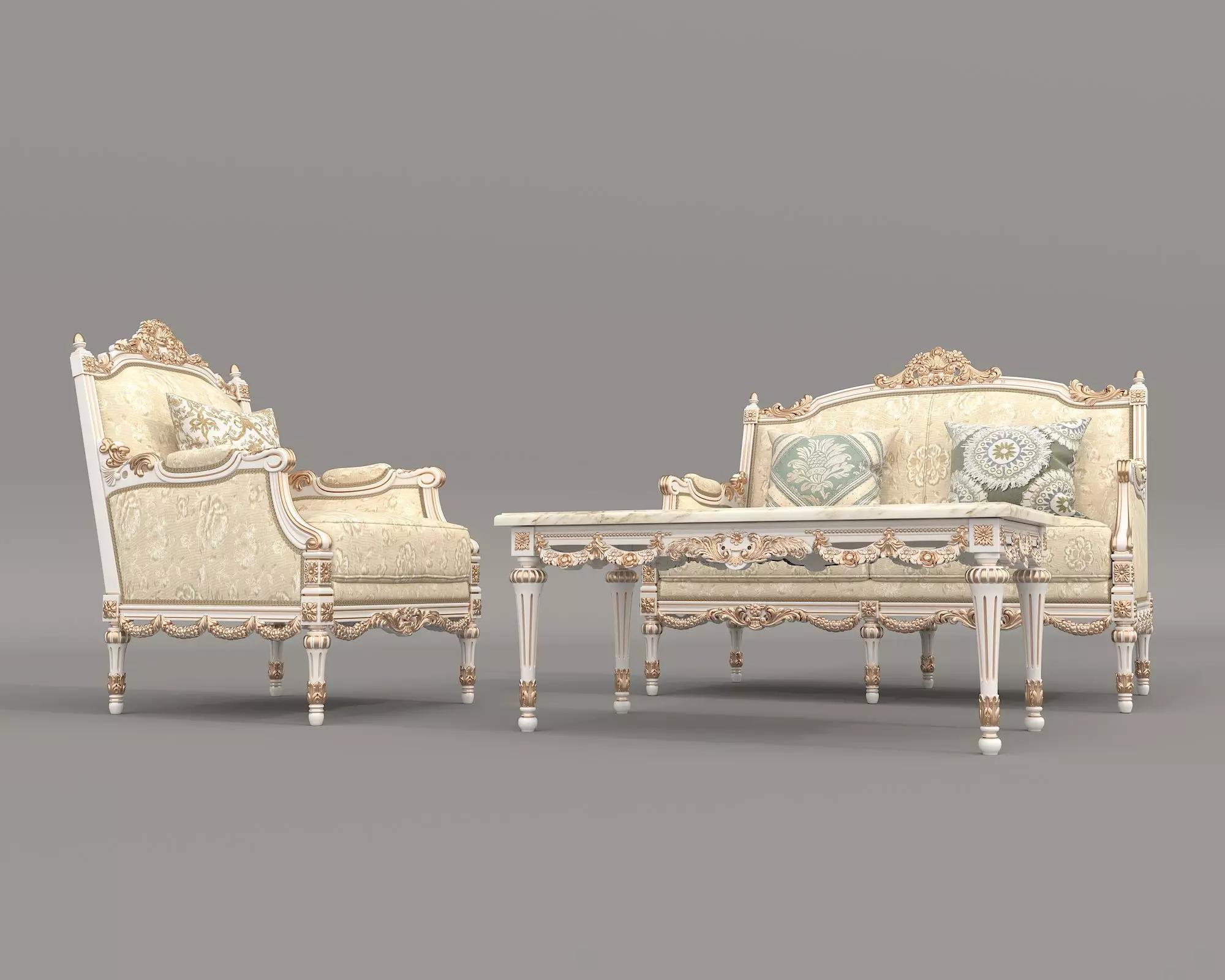 Classic European style Sofa and Armchair set 9 3D model_2