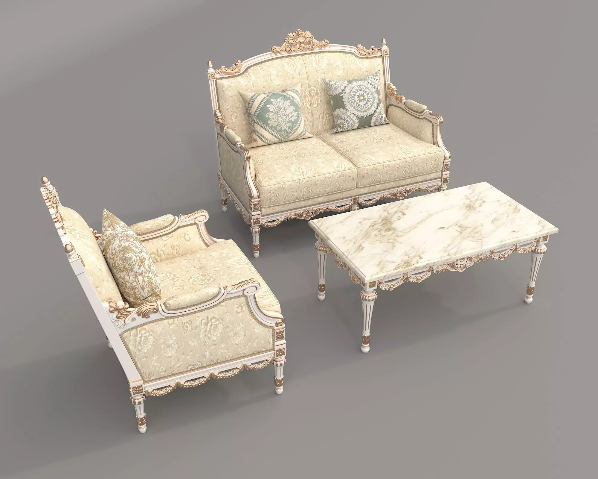 Classic European style Sofa and Armchair set 9 3D model_3