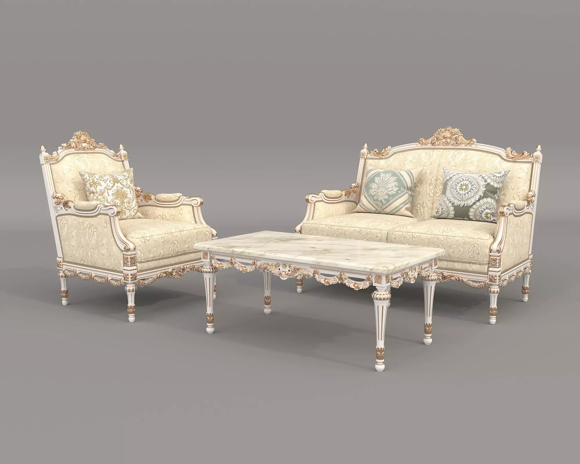 Classic European style Sofa and Armchair set 9 3D model_0