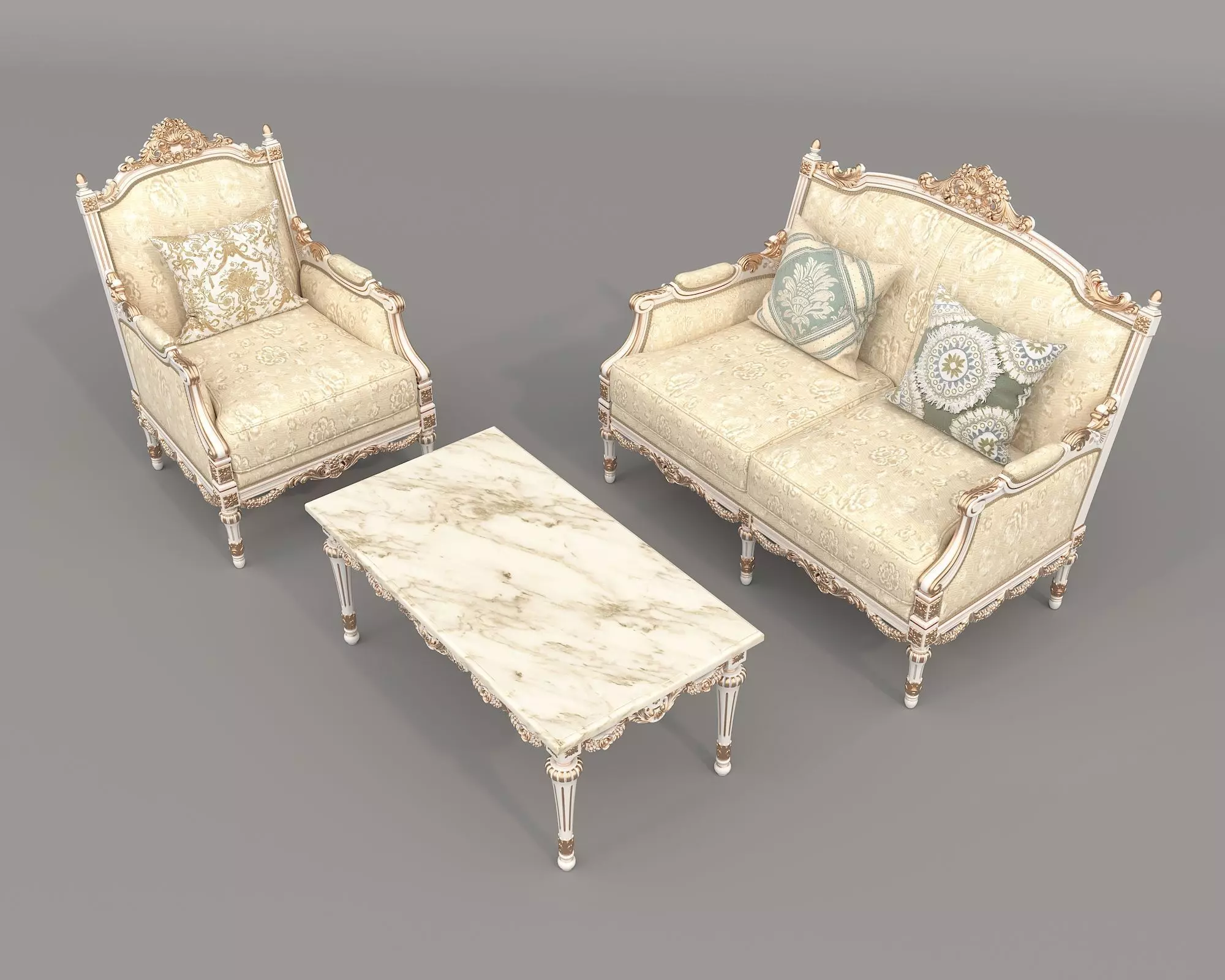 Classic European style Sofa and Armchair set 9 3D model_1