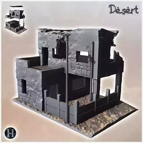 Desert building with enclosure wall electrical poles and upstair 3D print model Desert building with enclosure wall electrical poles and upstair 3D print model