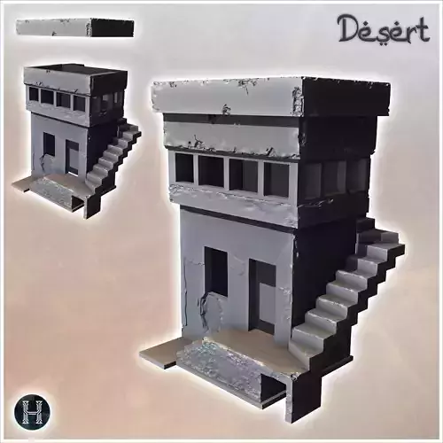Desert building with exposed external stairs and glazed room ups 3D print model