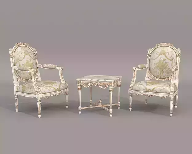 Classic European Style Coffee Table and Armchair 36