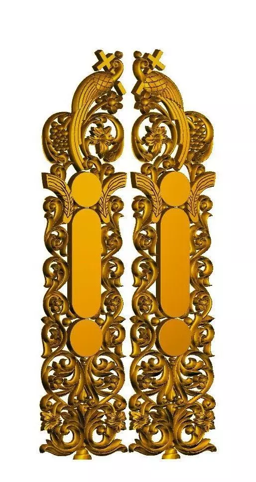 Doors Pairs - Design with Birds and Floral Motifs 3D print model_0