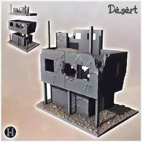 Ruined flat-roofed desert building with wooden pillars 21 - Cany