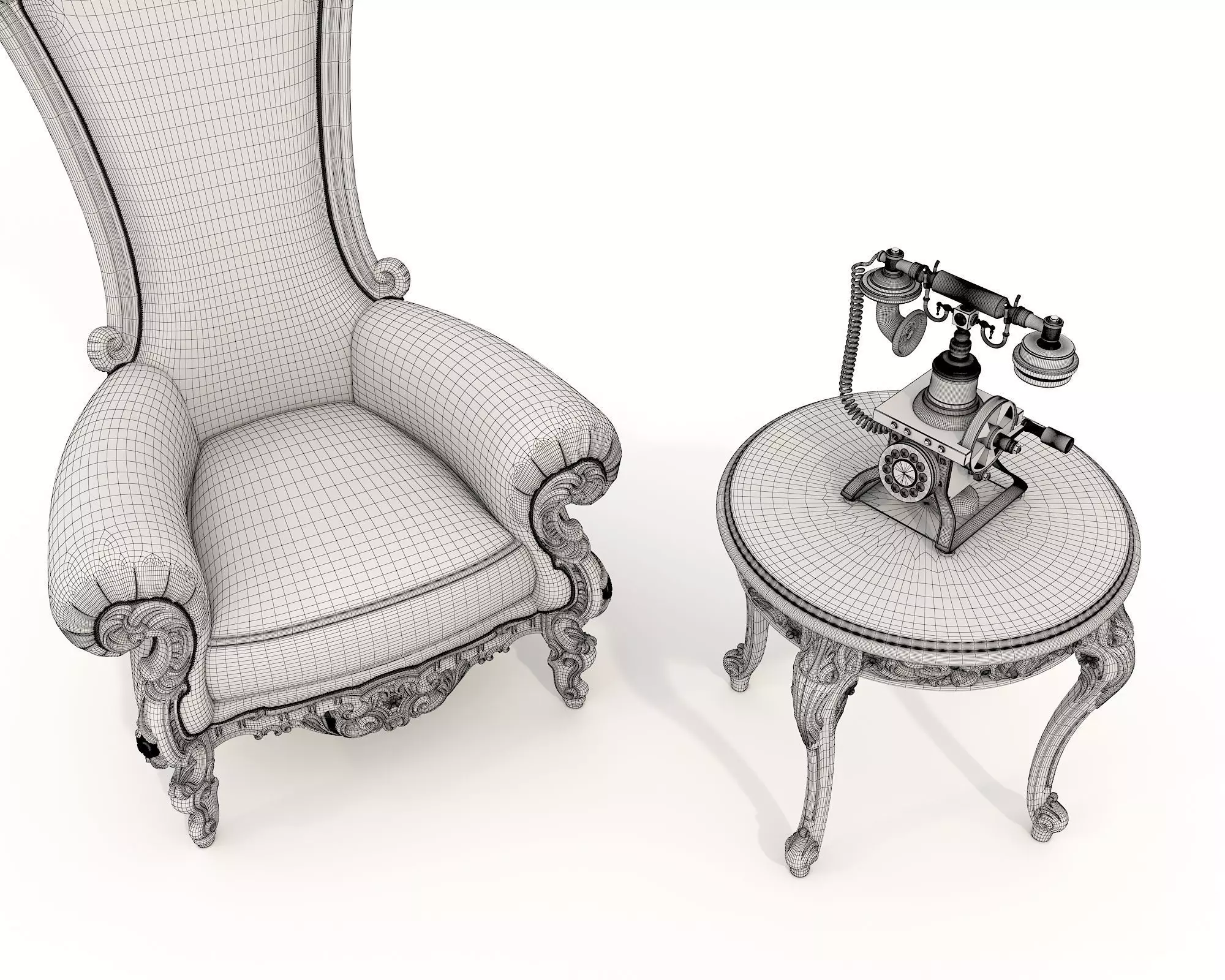 Classic European Style Coffee Table and Armchair 37 3D model_9