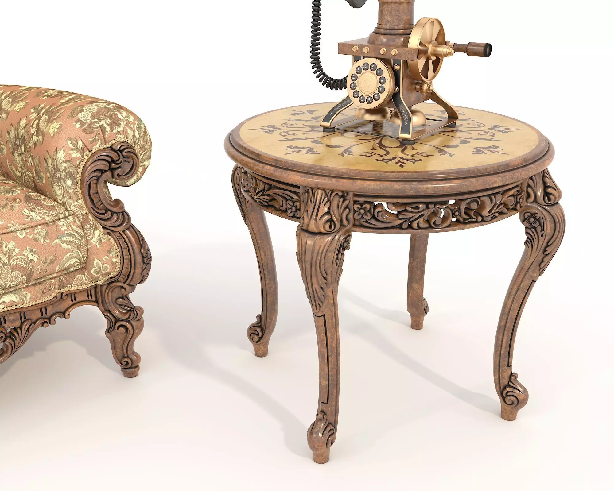 Classic European Style Coffee Table and Armchair 37 3D model_3