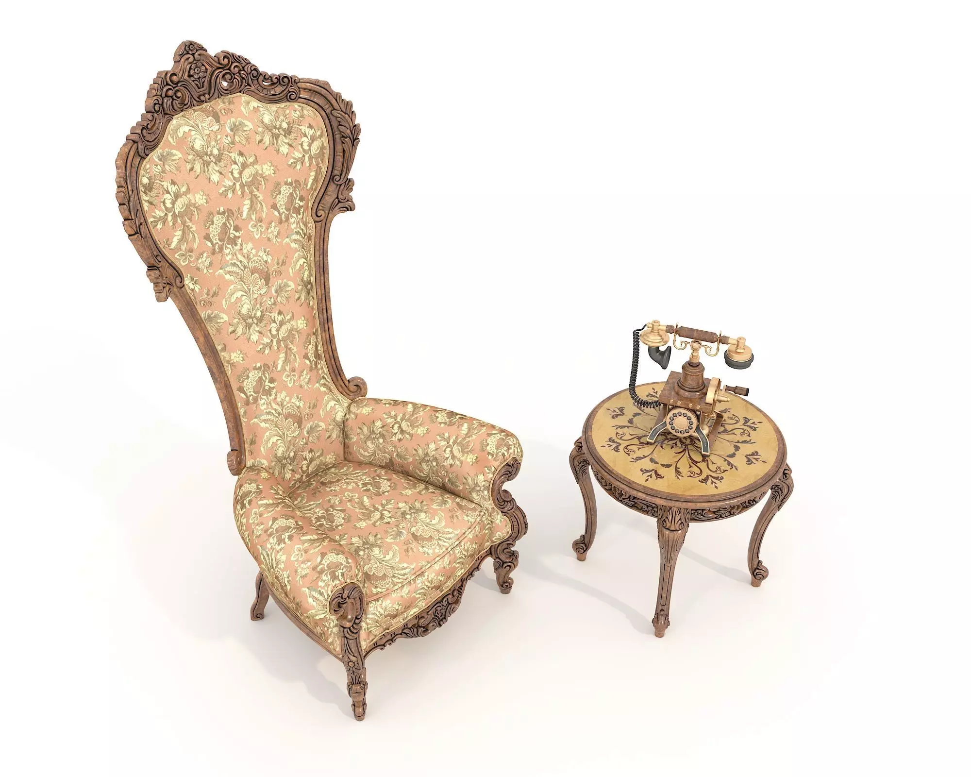 Classic European Style Coffee Table and Armchair 37 3D model_1