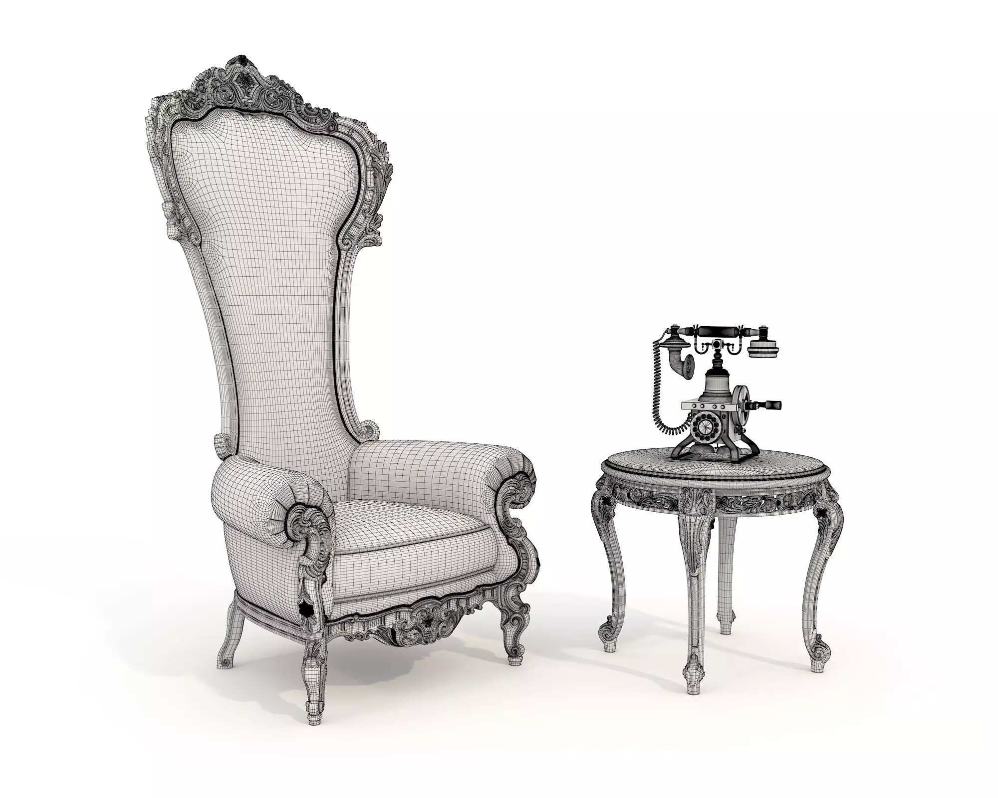 Classic European Style Coffee Table and Armchair 37 3D model_8