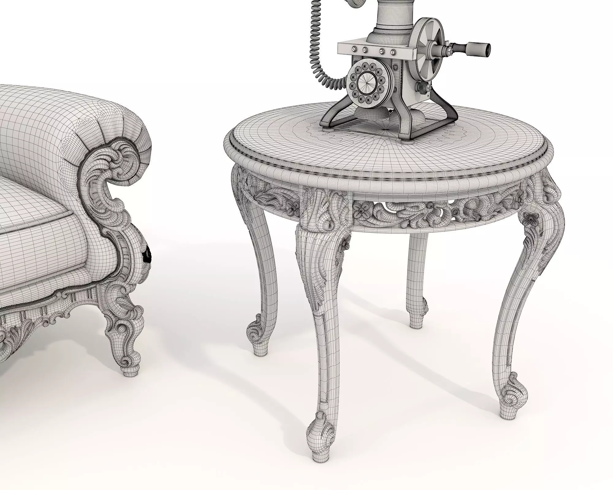 Classic European Style Coffee Table and Armchair 37 3D model_10