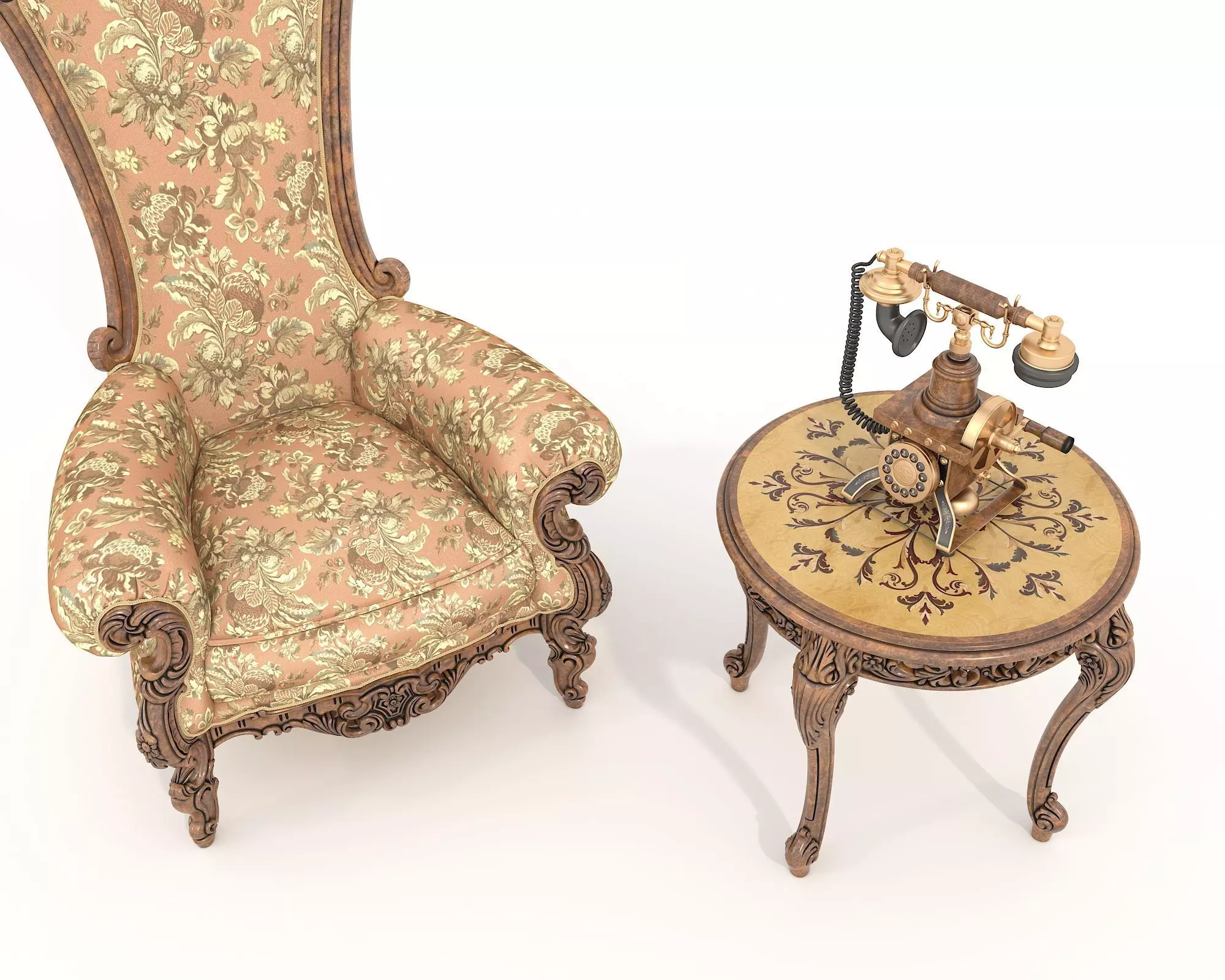 Classic European Style Coffee Table and Armchair 37 3D model_2