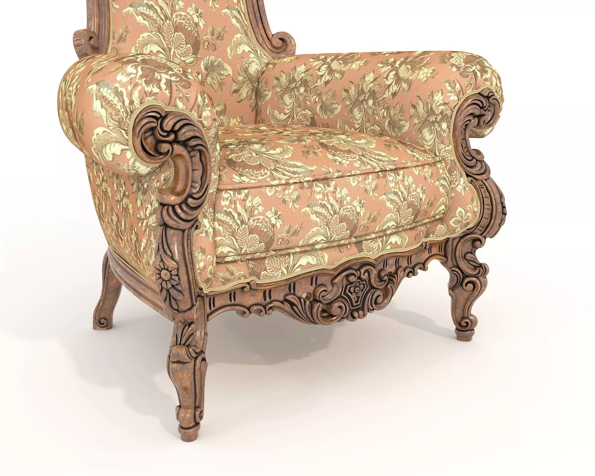 Classic European Style Coffee Table and Armchair 37 3D model_6