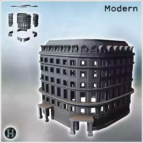 Set of modern buildings with zinc roof floors and brick enclosur 3D print model